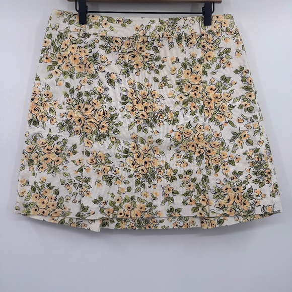 Loft Ann Taylor Skirt Women 12 Ivory Floral A Line Short Pleated Office Career - Picture 1 of 12